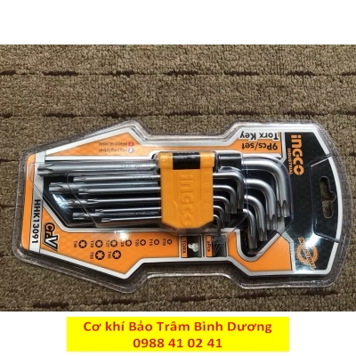 Bộ lục giác bông 9 chìa INGCO HHK13091 đầu phẳng và có lỗ 6 cạnh( Sale online)